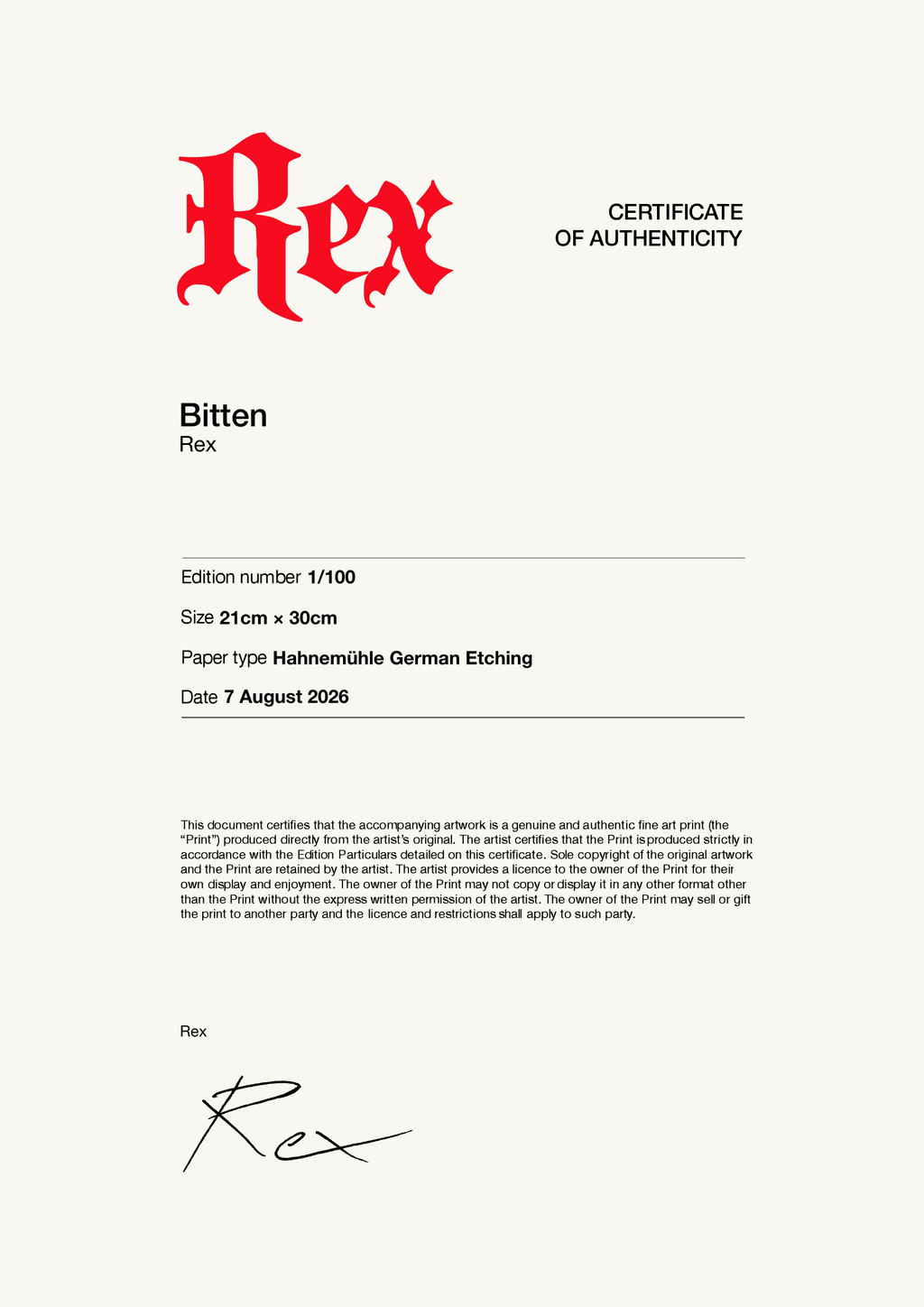 Bitten — Certificate of Authenticity